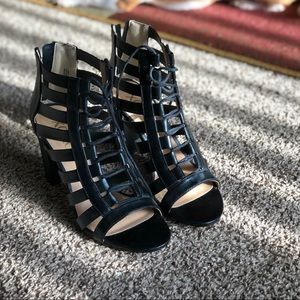 XOXO Beckie Open Toe Strappy Block Heels
